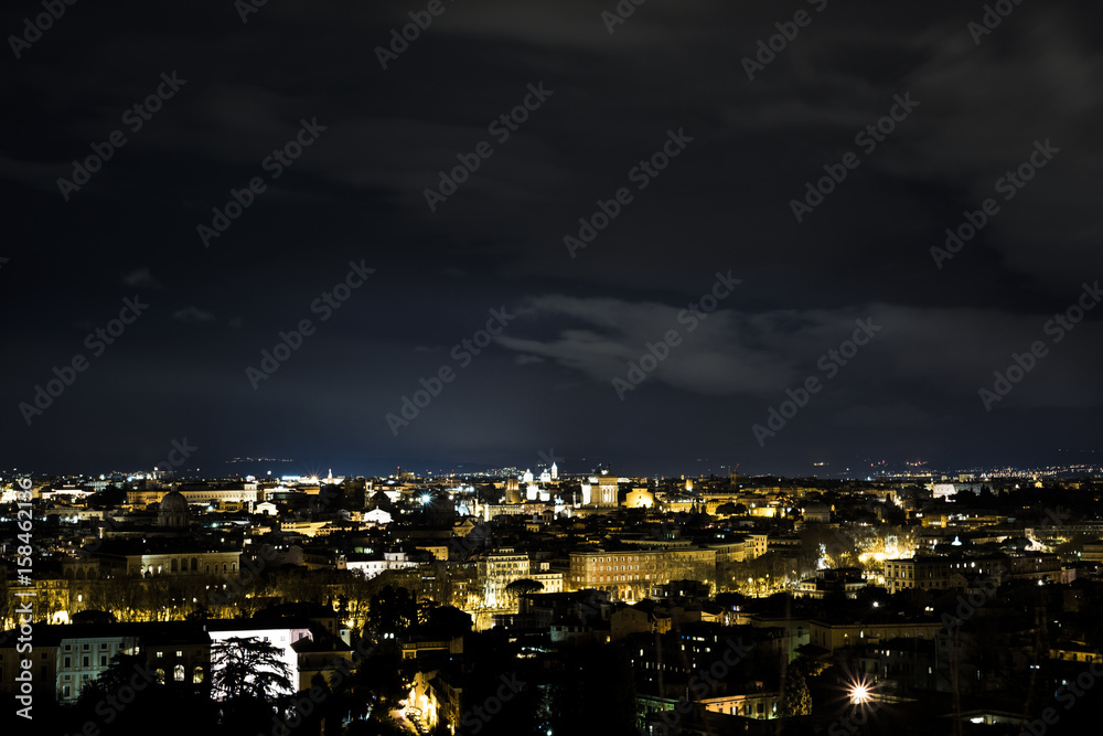 Panorama of Rome, landscape visible from the Pincio in the night