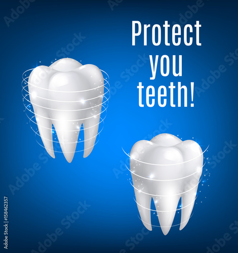 Vector 3D white teeth protection for dentistry