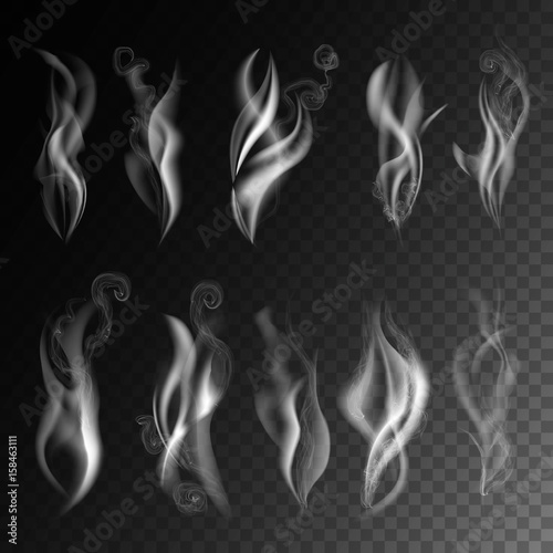 Smoke realistic 3D vector icons on transparent background