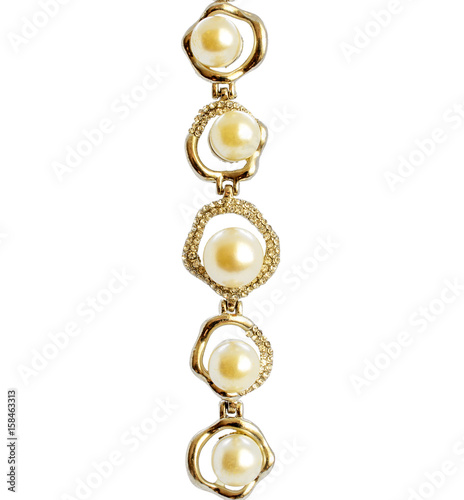 Photo of jewelry white pearl bracelet isolated on background