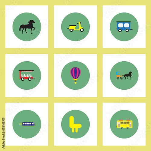 Collection of stylish vector icons in colorful circles Different kinds of transport