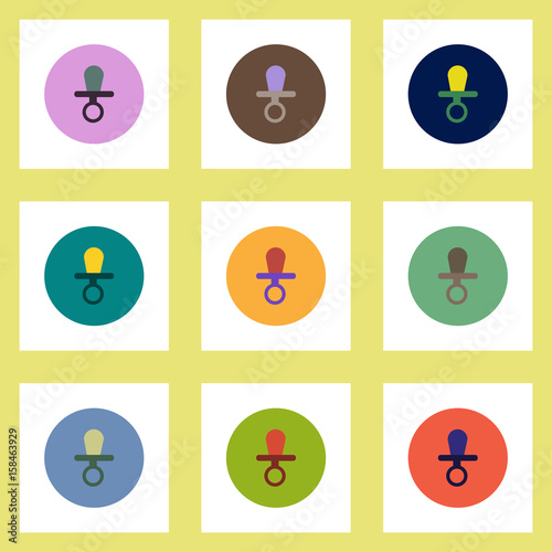 Collection of stylish vector icons in colorful circles nipple children