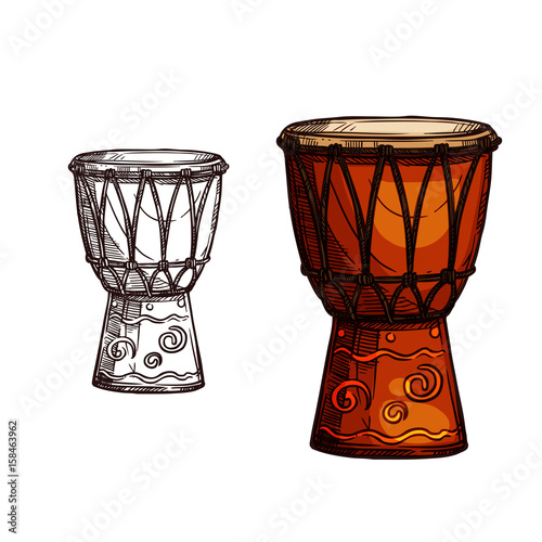 Vector sketch icon of drum musical instrument