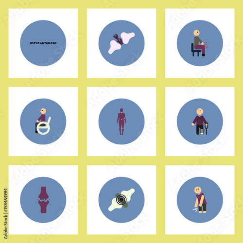 Collection of stylish vector icons in colorful circles body osteoarthritis