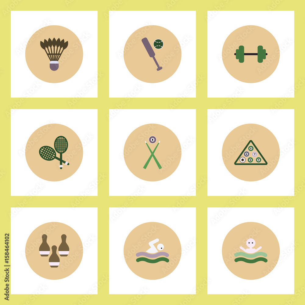 Collection of stylish vector icons in colorful circles Sport stuff