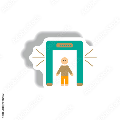 stylish icon in paper sticker style people scanner