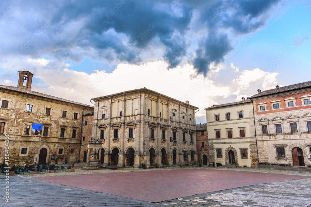 View of the main square of the famous town of Montepulciano, Tuscany, Italy