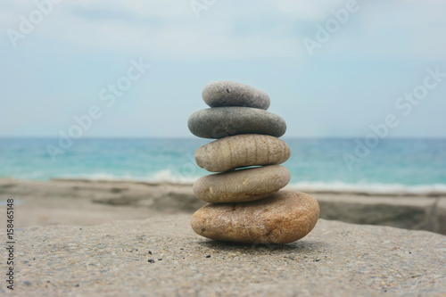 pyramid of stones on the beach