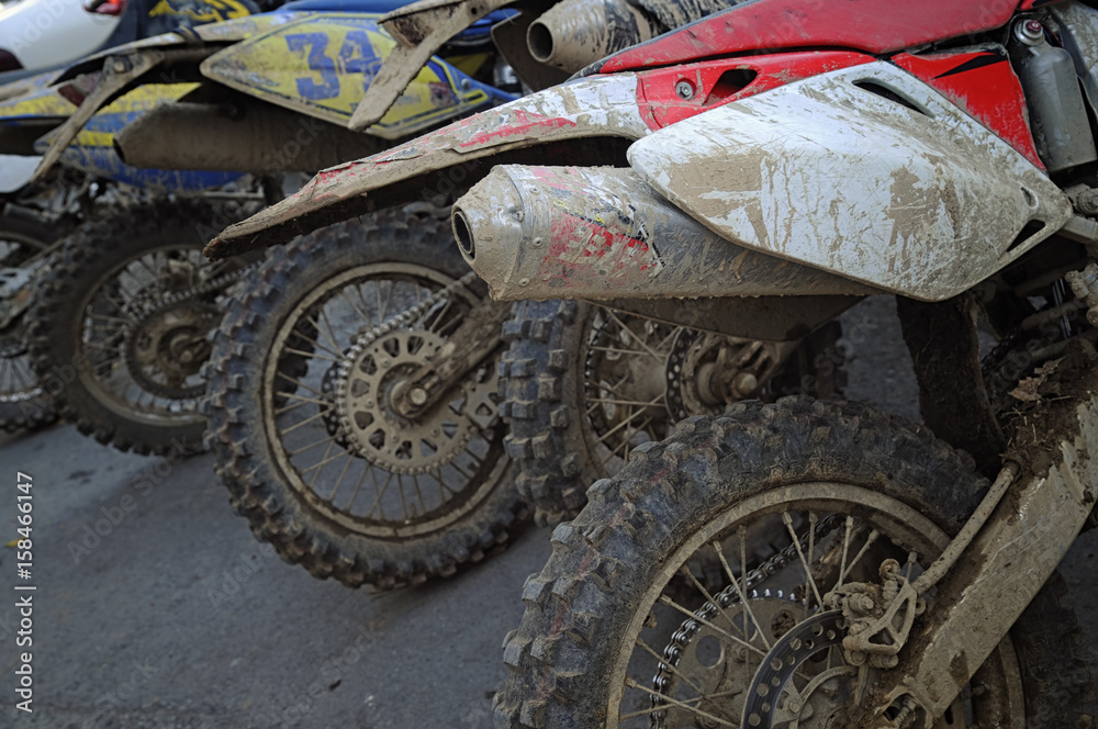Naklejka premium Dirty Cross Motorbikes Parked