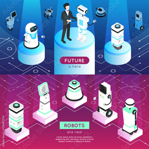 Robots Horizontal Isometric Banners