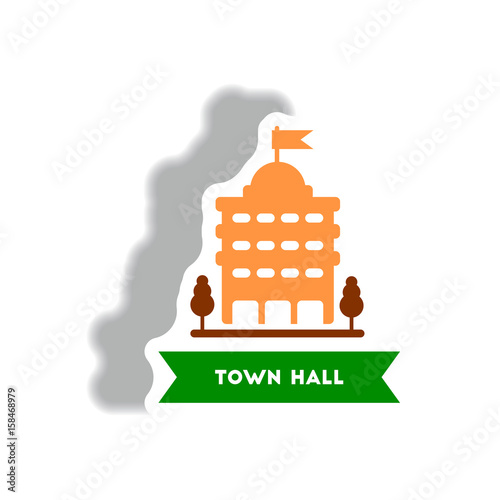 Photos stylish icon in paper sticker style building town hall