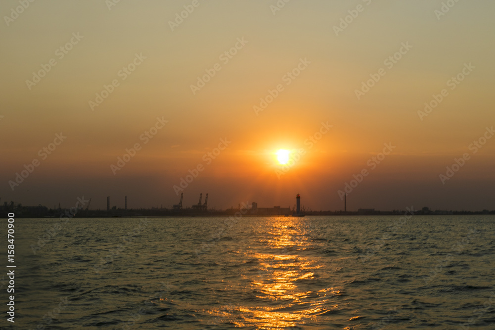 Sunset and lighthouse in Odessa