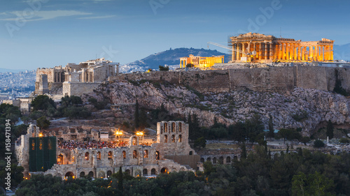 Acropolis and Parthenon temple in the city of Athens, Greece. 
