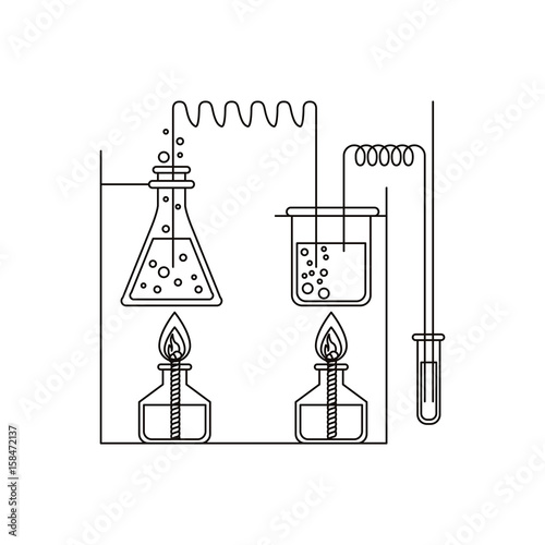sketch silhouette of chemical laboratory with an experiment in process vector illustration