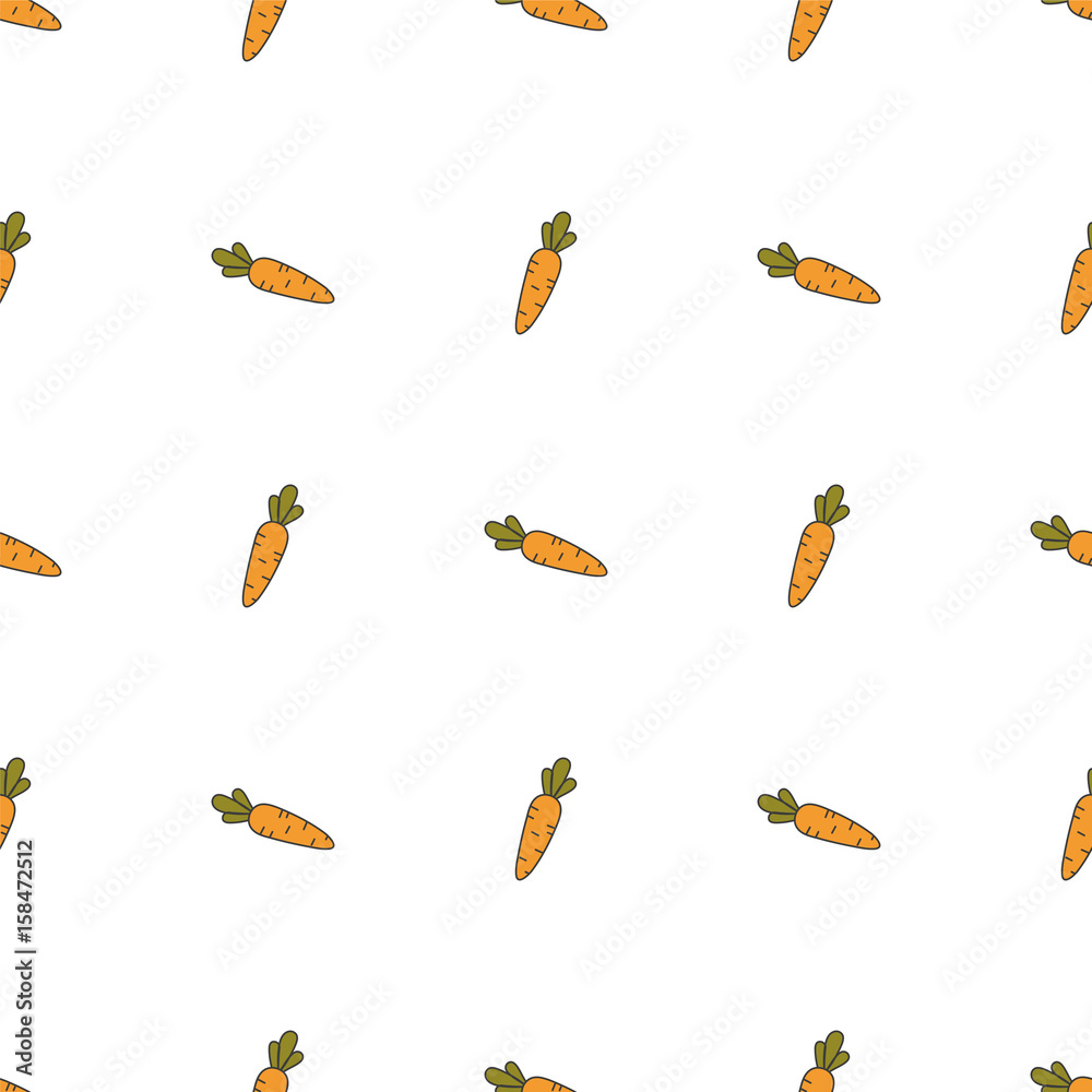 Carrot hand drawn on white background. Hand drawn seamless ornat