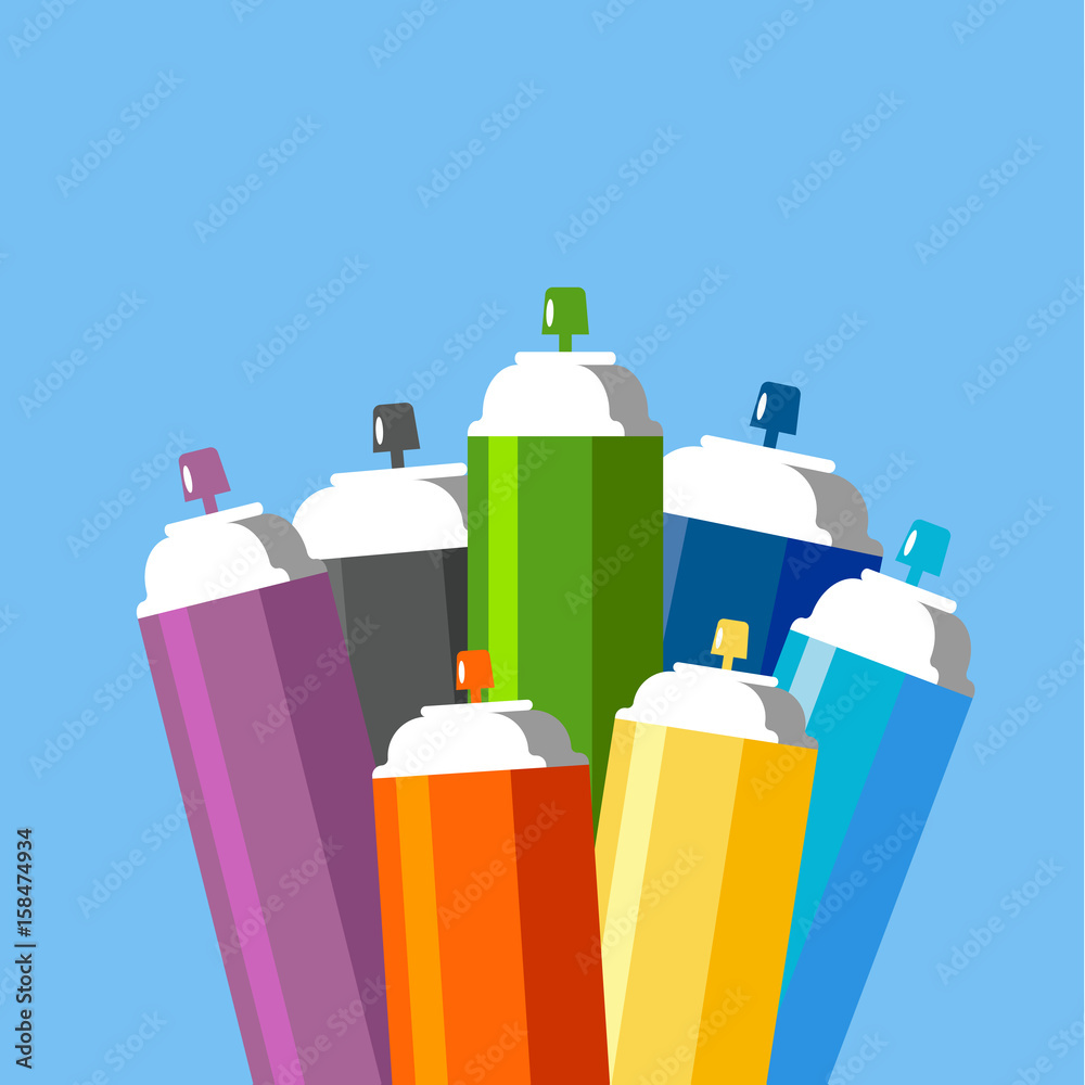 Cans of spray paint set. Flat style vector illustration. Cans of spray paint set. Flat style vector illustration.