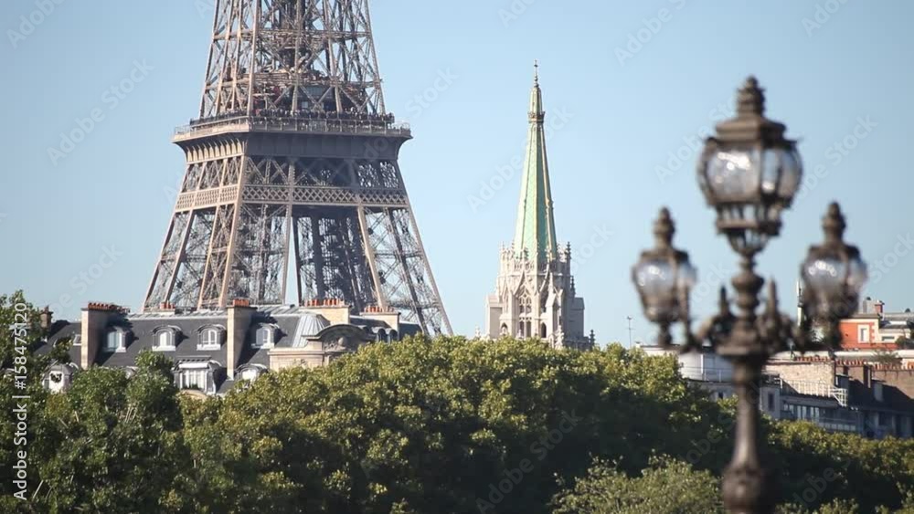 Paris close up, view of lantern and Eiffel tower