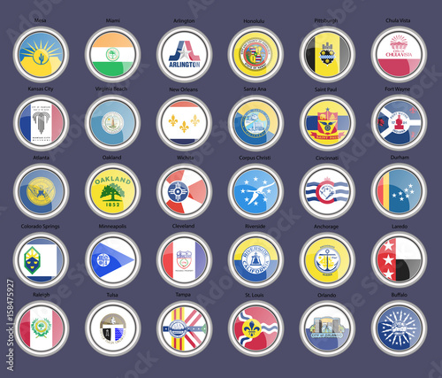 Set of icons. Cities of the USA flags.