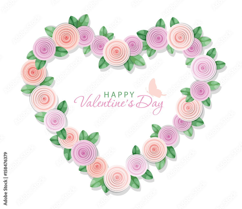 Valentine s day card. Floral heart isolated on white.