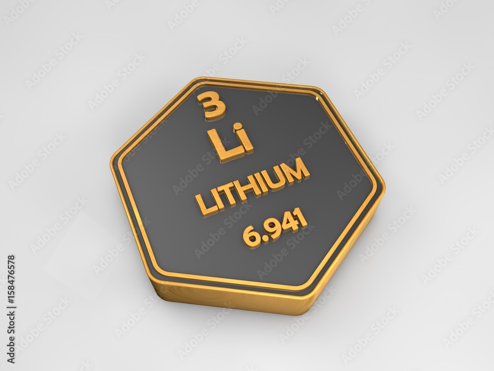 Lithium - Li - chemical element periodic table hexagonal shape 3d illustration Lithium - Li - chemical element periodic table hexagonal shape 3d illustration