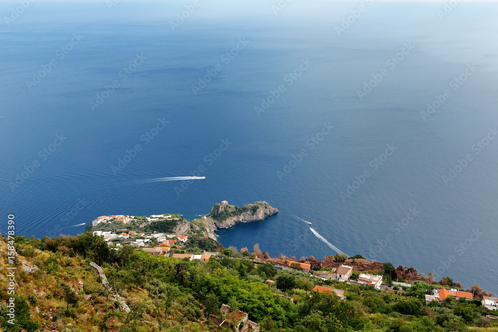 Amalfi Coast, Italy - panoramic view of Conca dei Marini from Agerola