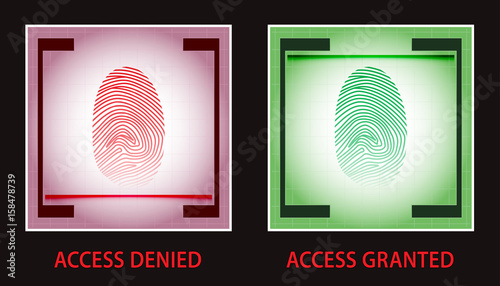 Fingerprint scanner. Access granted/denied. Vector illustration.