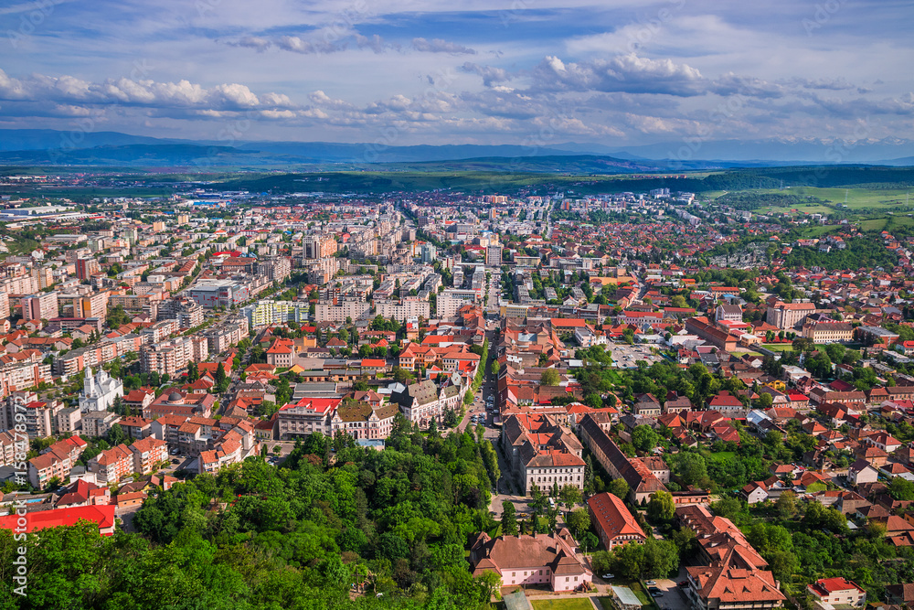 Panorama view of Deva city from Deva fortress, Romania. Discover Romania 

concept.