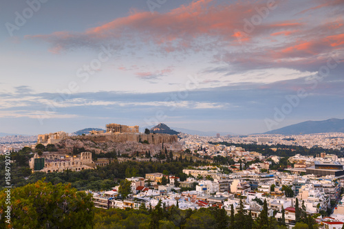 Acropolis and view of the city of Athens, Greece. 
