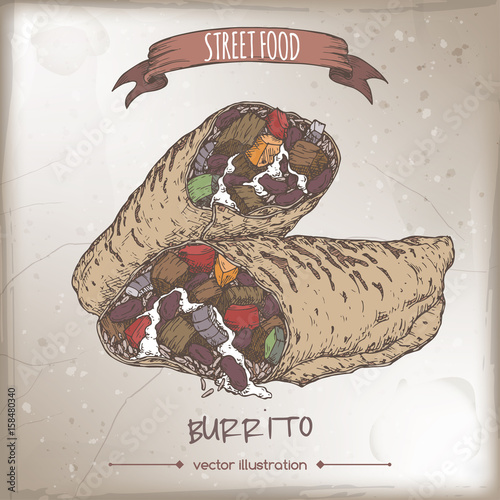 Burrito color sketch on grunge background.
