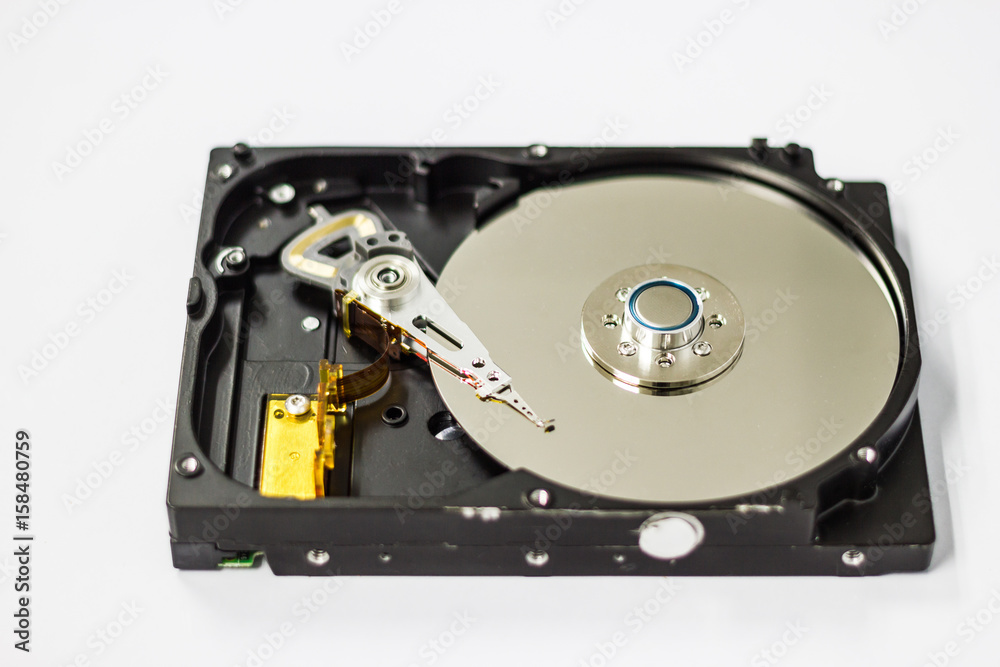 Opened hard drive from the computer - isolated Opened hard drive from the computer - isolated