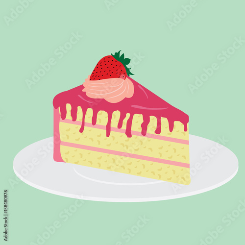 Slice of strawberry Cake on plate