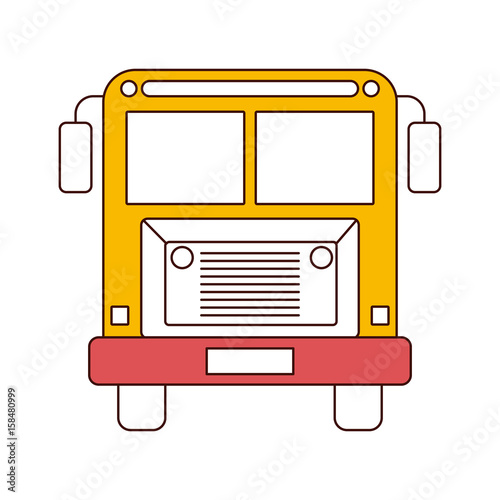 silhouette color sections of front view school bus with wheels vector illustration