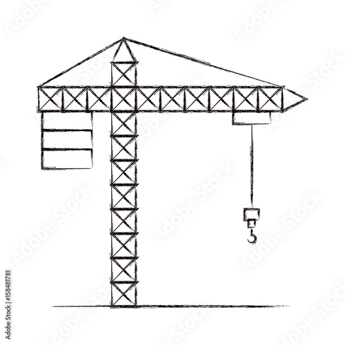blurred thick contour crane machinery for construction vector illustration