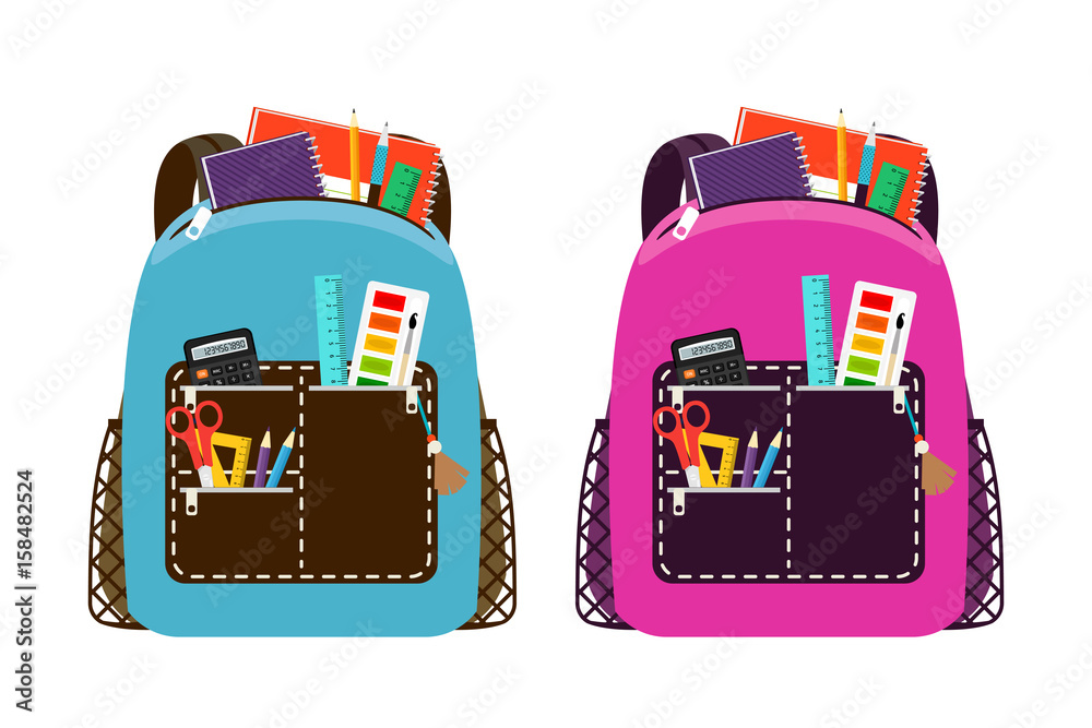 Blue and pink schoolbags - obrazy, fototapety, plakaty 