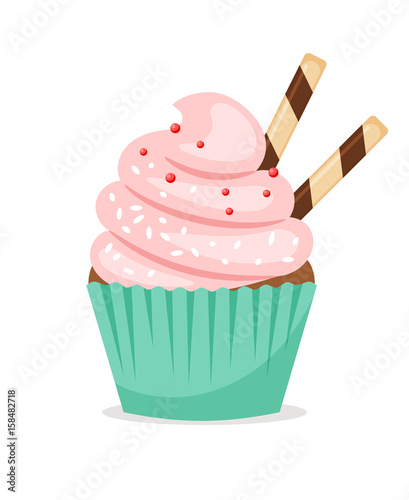 Chocolate muffin with pink frosting