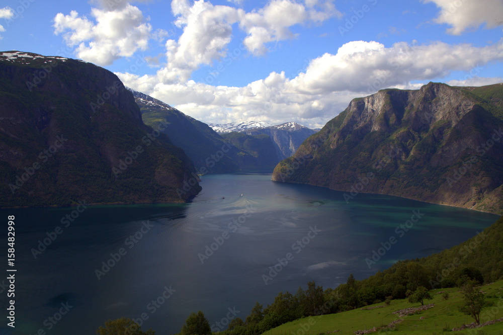 Gorgeous view of the Aurlandsfjord from the Stegastein lookout, Aurland, Norway