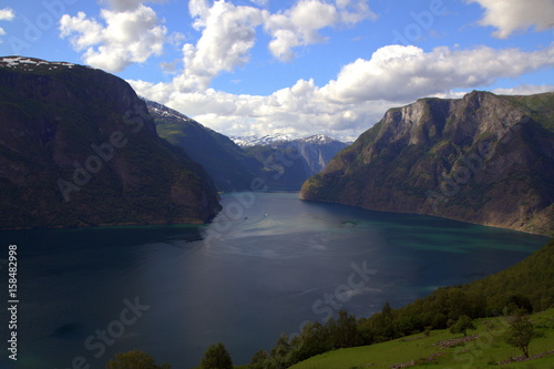 Gorgeous view of the Aurlandsfjord from the Stegastein lookout, Aurland, Norway