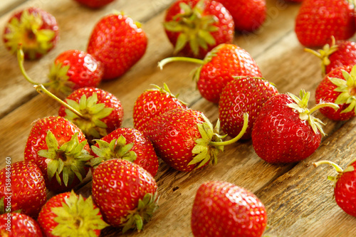 Strawberries on wooden table