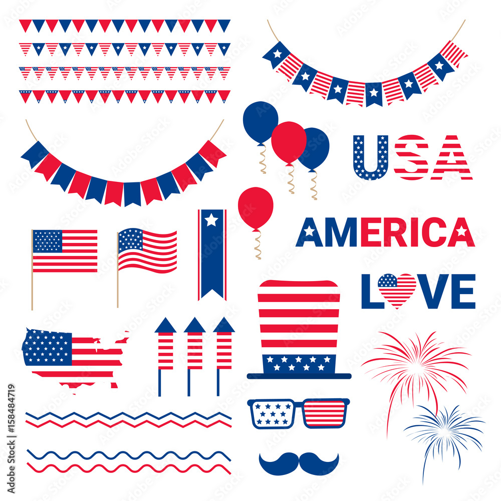 Obraz premium United States Flag Independence Day Holiday 4 July Banner Vector Illustration