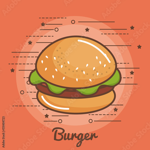 Colorful burger over peach background vector illustration