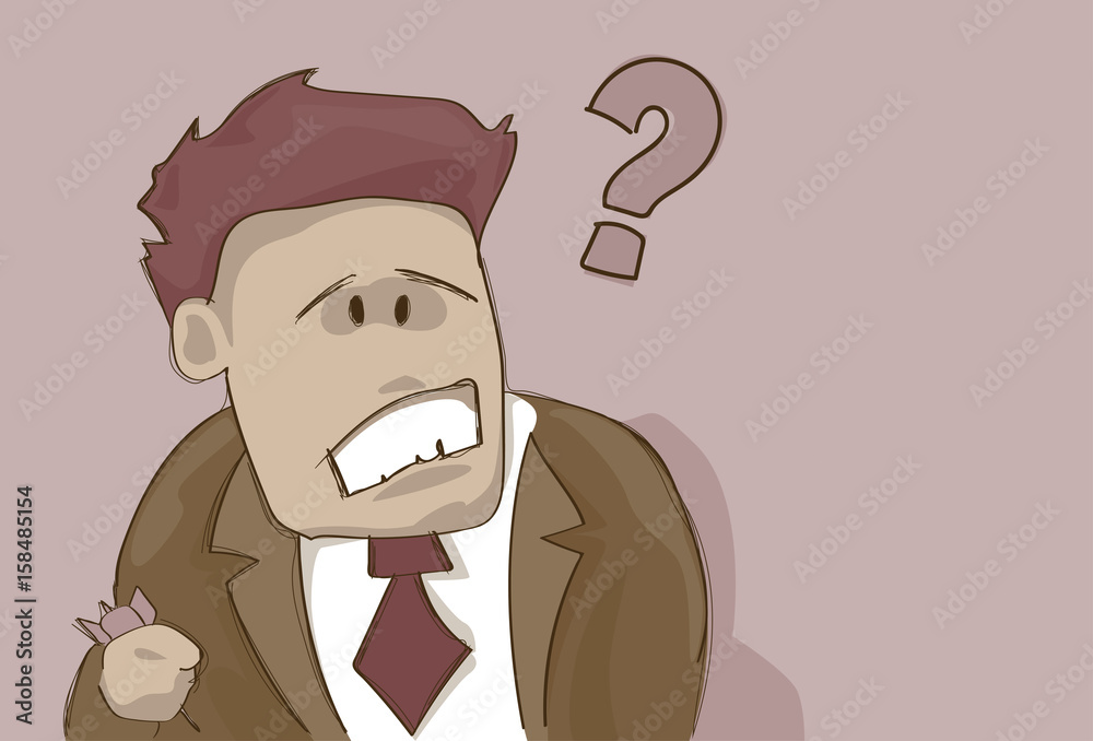 Business Man With Question Mark Pondering Problem Concept Vector Illustration Business Man With Question Mark Pondering Problem Concept Vector Illustration