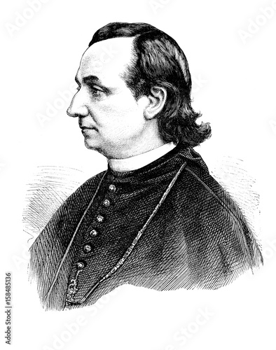 Portrait of Gaspard Mermillod, bishop of Lausanne and Geneva engraving from XIX century photo
