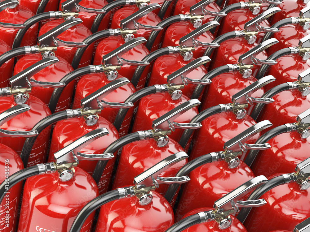 Fototapeta premium Fire extinguishers. Total potection and security background.