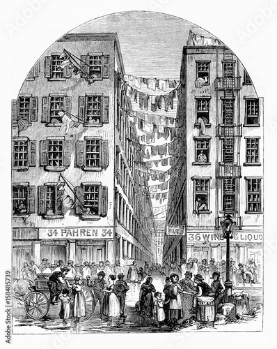 Photography Low-class tenement houses in NY, engraving from XIX century