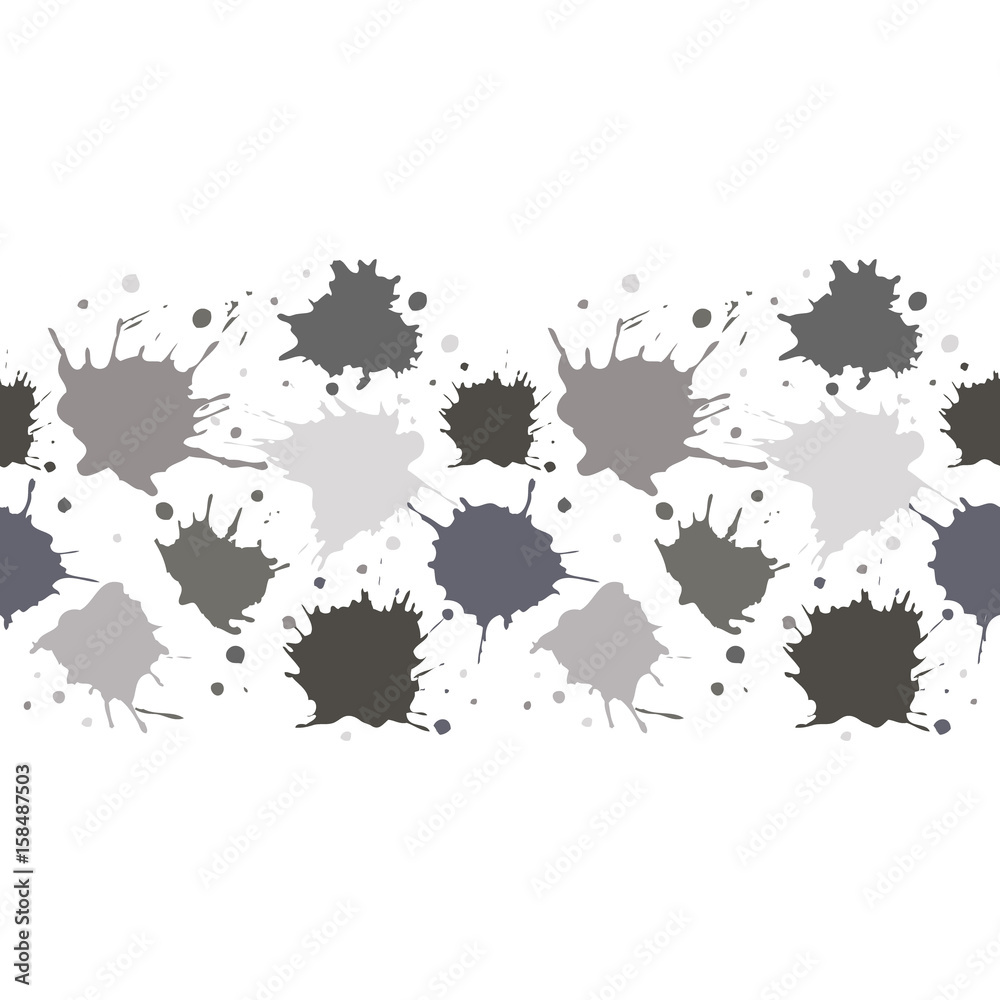 Vector seamless pattern, border with inc splash, blots, smudge and brush strokes. Grunge endless template for web background, prints, wallpaper, surface, wrapping, repeat elements for design Vector seamless pattern, border with inc splash, blots, smudge and brush strokes. Grunge endless template for web background, prints, wallpaper, surface, wrapping, repeat elements for design