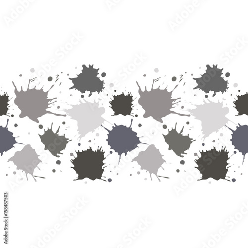 Vector seamless pattern  border with inc splash  blots  smudge and brush strokes. Grunge endless template for web background  prints  wallpaper  surface  wrapping  repeat elements for design