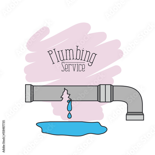 scene of metal dripping pipe plumbing service vector illustration