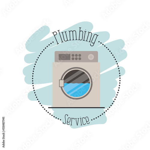 sticker scene of washing machine dripping plumbing service vector illustration
