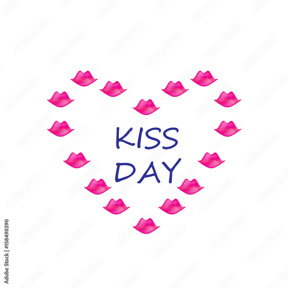heart is composed of kisses. vector of kissing day poster symbol or icon.