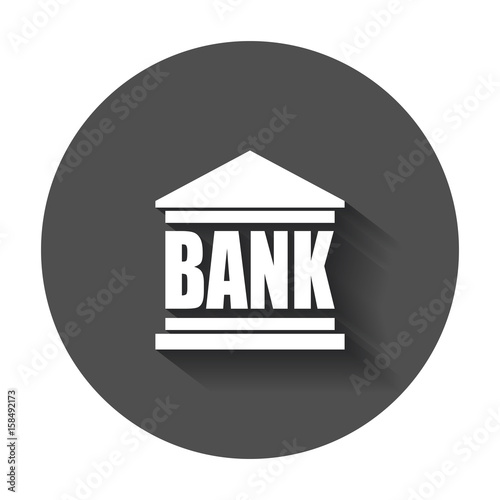 Bank building icon in flat style. Museum vector illustration with long shadow.